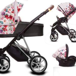 TPFLiving 3in1 Kinderwagen Light Dark Rose - Gestell Silber