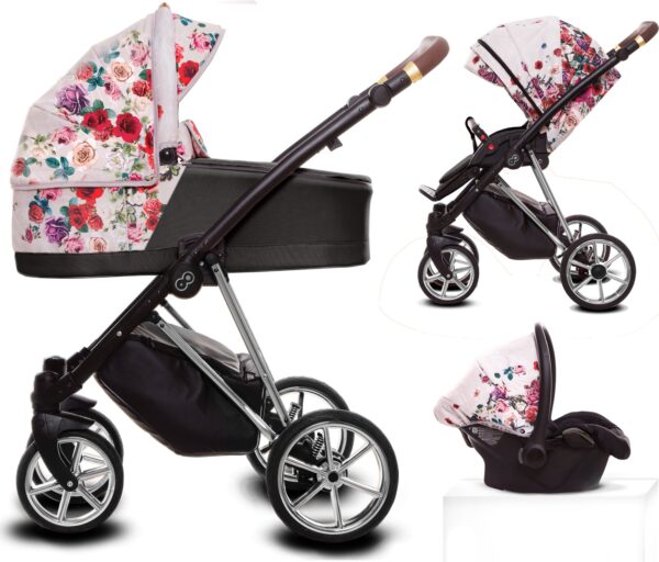 TPFLiving 3in1 Kinderwagen Light Dark Rose - Gestell Silber