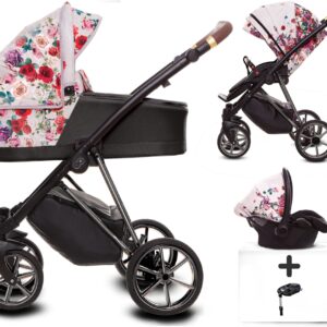 TPFLiving 4in1 Kinderwagen Light Dark Rose mit Isofix - Gestell Chrom