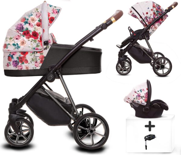 TPFLiving 4in1 Kinderwagen Light Dark Rose mit Isofix - Gestell Chrom