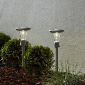 LED-Solar-Lights "Turin" - 2er Set - WW LEDs - Edelstahl - H: 47cm - D: 13