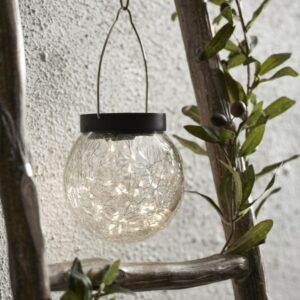 LED Solar Glas GLORY - transparentes Bruchglas - 30 warmweise LED - D: 12cm - Dämmerungssensor