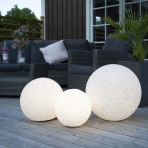 Gartenkugel STONE - Erdspieß - H: 48cm - D: 50cm - Fassung E27 - Kabel - Außen - grau