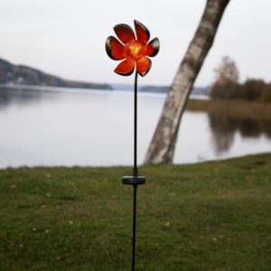 LED Solarstab "Flora"- schwarz - amber LED - Glaskugel in Blüte - H: 84cm - Dämmerungssensor