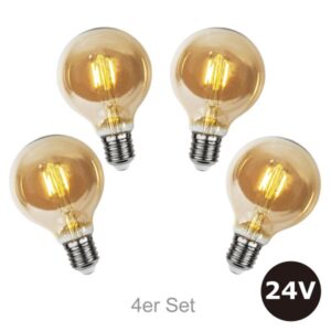 4er Set - 24V Leuchtmittel - 8cm - amber - 28lm - 2500K - E27 Sockel - Niedervoltleuchtmittel