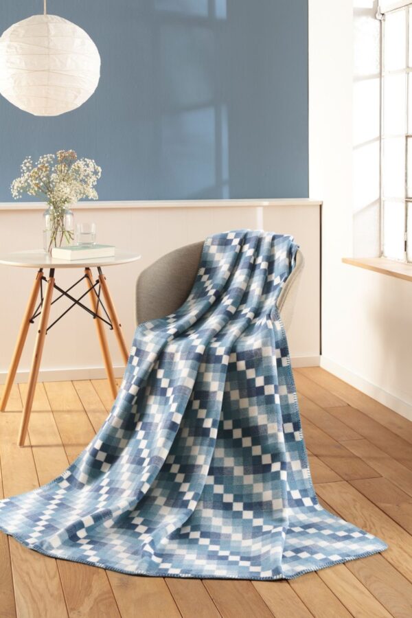 Biederlack Wohndecke Kuscheldecke 150x200 Stairway Karo kariert blau weiß 807601 EAN:4000141807601