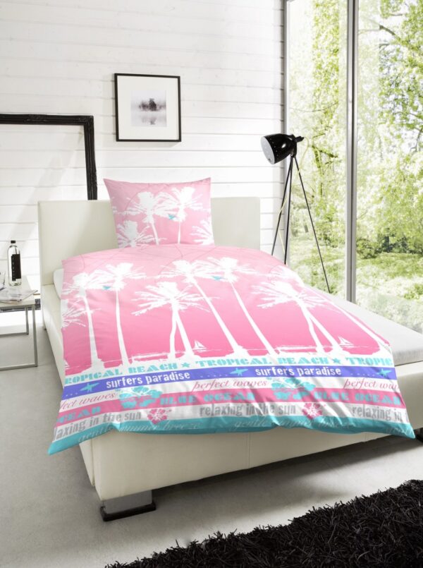 Primera Renforce Bettwäsche 155x220 cm Palmen Tropical Beach pink 123036-23 EAN:4002895044165