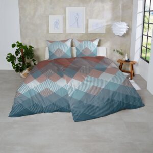 Primera Edelflanell Bettwäsche 155x220 Rauten geometrisch blau rost 174135-037 EAN:4002895153560