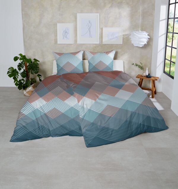 Primera Edelflanell Bettwäsche 155x220 Rauten geometrisch blau rost 174135-037 EAN:4002895153560