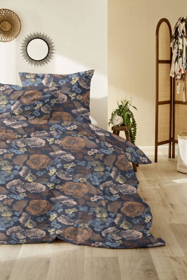 Primera Edelflanell Bettwäsche 155x220 Blumen Rosen dunkelblau rost 174141-37 EAN:4002895180214