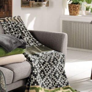 Ibena Jacquard Heimdecke Wohndecke Ringsted grün-grau-beige 150x200 1606-700 EAN:4004406300494