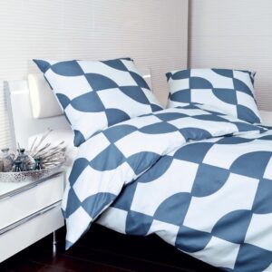 Janine J.D. Mako-Satin Bettwäsche 240x220 Rauten geometrisch blau weiß 87019-02 EAN:4004565376378