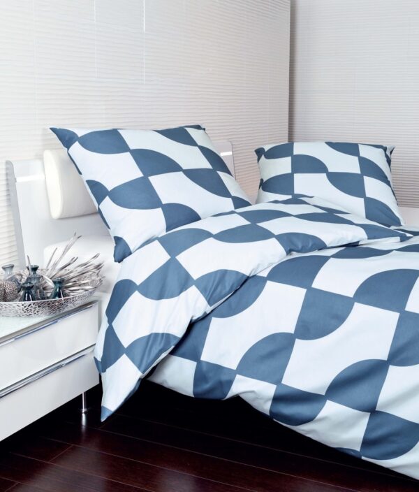 Janine J.D. Mako-Satin Bettwäsche 240x220 Rauten geometrisch blau weiß 87019-02 EAN:4004565376378