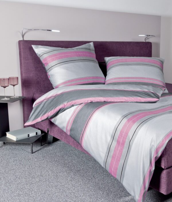 Janine Moments Mako-Satin Bettwäsche 240x220 Streifen rosa-grau 98033-05 EAN:4004565574453