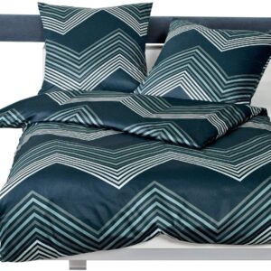 Janine Messina Mako-Satin Bettwäsche 135x200 Zickzack Streifen petrol 43068-06 EAN:4004565611844