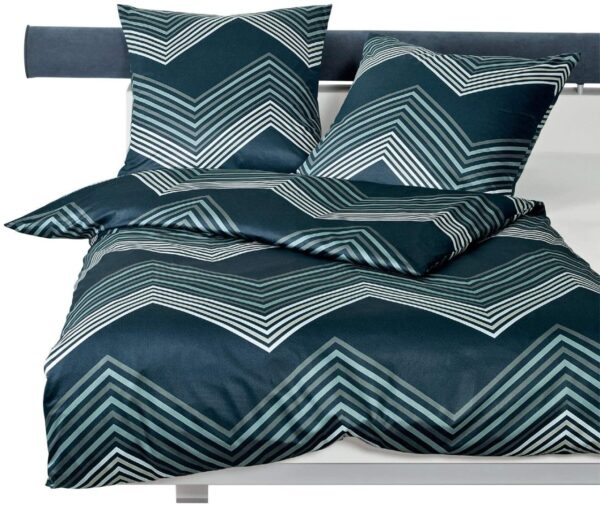 Janine Messina Mako-Satin Bettwäsche 135x200 Zickzack Streifen petrol 43068-06 EAN:4004565611844