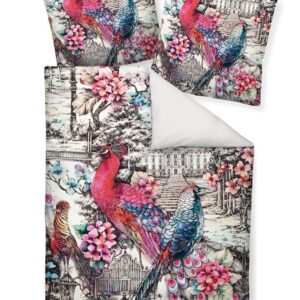 Janine Modern Art Mako-Satin Bettwäsche 155x220 Pfau Vogel rot pink 42042-01 EAN:4004565638865