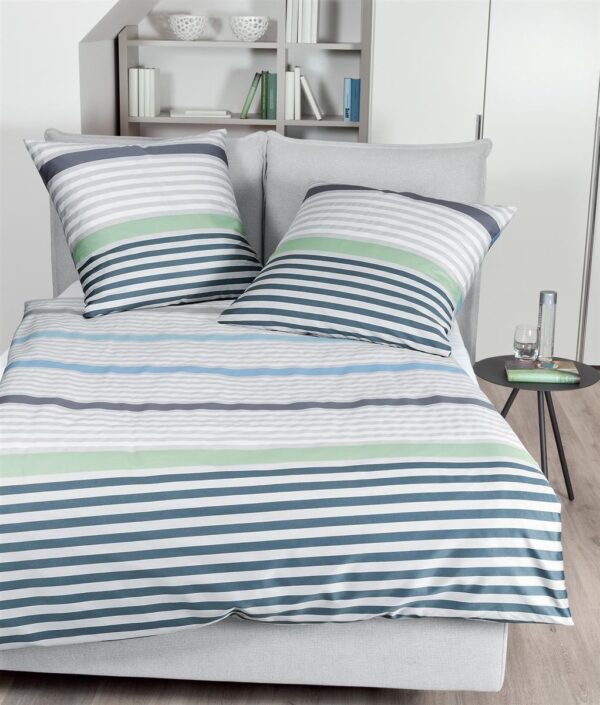 Janine J.D. Mako-Satin Bettwäsche 200x220 Streifen grün aqua blau petrol 8704... EAN:4004565690696