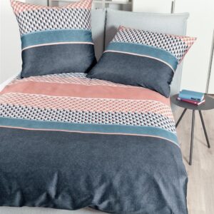 Janine Moments Mako-Satin Bettwäsche 200x220 Vintage blau koralle 98048-02 EAN:4004565694267