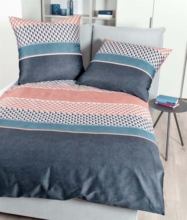 Janine Moments Mako-Satin Bettwäsche 200x220 Vintage blau koralle 98048-02 EAN:4004565694267