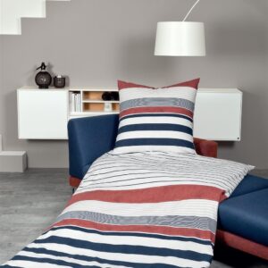 Janine Feinbiber Bettwäsche Davos 240x220 cm Streifen blau rot marine 65056-01 EAN:4004565694960