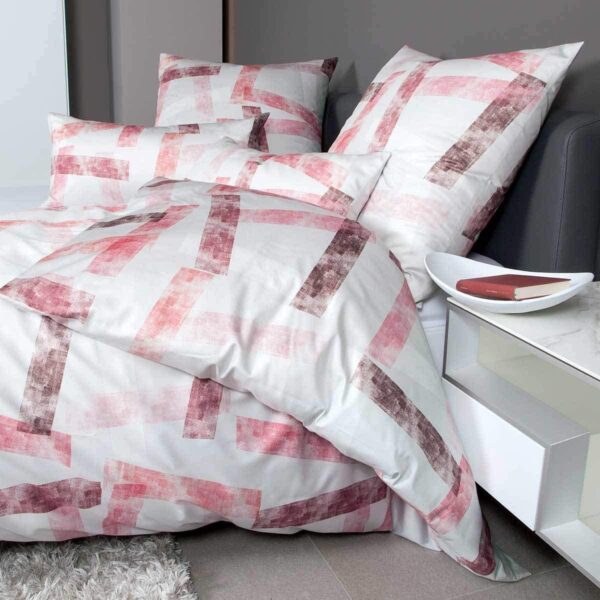 Janine Messina Mako-Satin Bettwäsche 135x200 Abstrakt Streifen rot rosa 43101-01 EAN:4004565723837