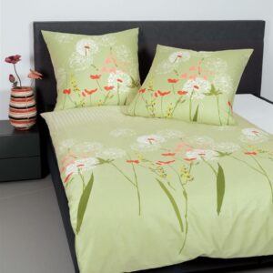 Janine Moments Mako-Satin Bettwäsche 155x220 Pusteblume Wiese lind grün 98053-6 EAN:4004565769330