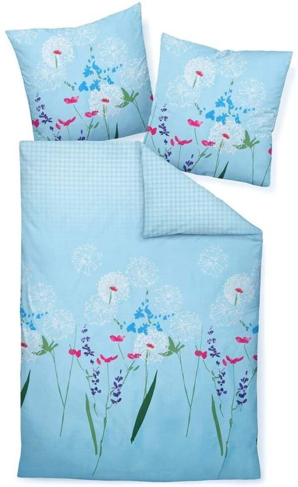 Janine Moments Mako-Satin Bettwäsche 240x220 Pusteblume Vintage blau 98053-02 EAN:4004565769439