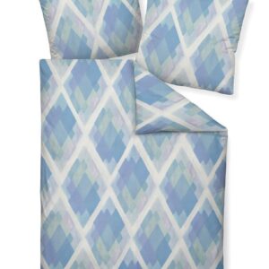 Janine Moments Mako-Satin Bettwäsche 155x220 Rauten blau grau flieder 98058-02 EAN:4004565770756