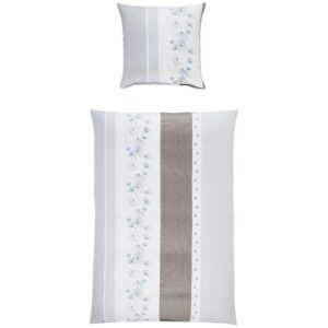 Janine Palermo Mako-Satin Bettwäsche 155x220 Blätter Gingko blau grau 31076-02 EAN:4004565874744