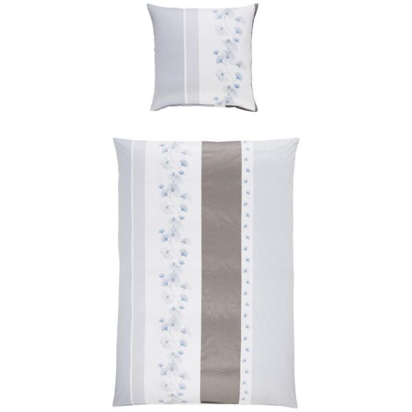 Janine Palermo Mako-Satin Bettwäsche 155x220 Blätter Gingko blau grau 31076-02 EAN:4004565874744