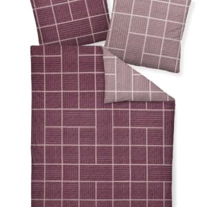 Janine Feinbiber Bettwäsche Davos 155x220 Karo aubergine mauve Wende 65087-05 EAN:4004565969013