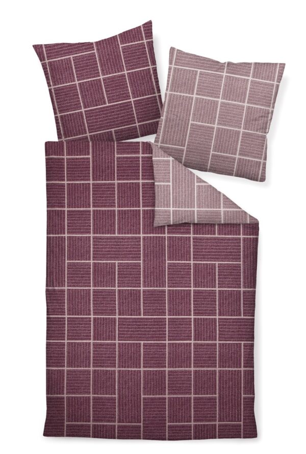 Janine Feinbiber Bettwäsche Davos 155x220 Karo aubergine mauve Wende 65087-05 EAN:4004565969013