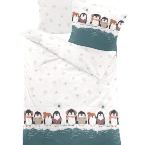 Dormisette Fein Biber Bettwäsche 135x200 Pinguine Iglu Eiskristalle petrol we... EAN:4005122010506