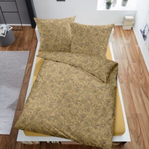 Dormisette Melange Flanell Bettwäsche 135x200 Paisley Blumen ocker schwarz 40... EAN:4005122357458