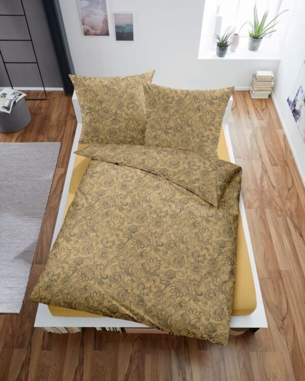 Dormisette Melange Flanell Bettwäsche 135x200 Paisley Blumen ocker schwarz 40... EAN:4005122357458