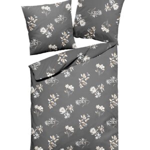 Dormisette Edel Biber Bettwäsche 135x200 Blumen grau weiß sand 8078-71 EAN:4005122553751