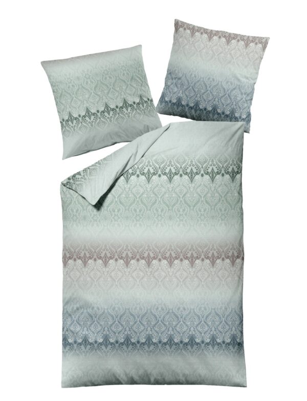 Dormisette Mako Satin Bettwäsche 135x200 Ornamente silber blau taupe 2868-40 EAN:4005122583369