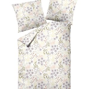 Dormisette Mako Satin Bettwäsche 135x200 Blumen Blätter gelb oliv lila 2870-30 EAN:4005122583437