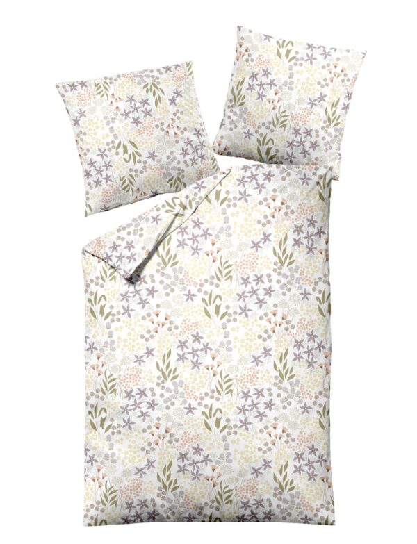 Dormisette Mako Satin Bettwäsche 135x200 Blumen Blätter gelb oliv lila 2870-30 EAN:4005122583437