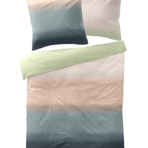 Dormisette Edel Biber Bettwäsche 155x220 Streifen grün natur puder 3138-40 EAN:4005122649713