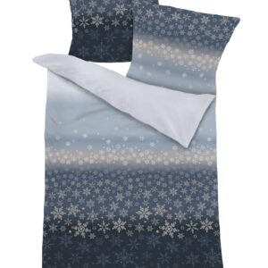 Dormisette Fein Biber Bettwäsche 155x220 Eiskristalle Sterne blau 6264-50 EAN:4005122921178