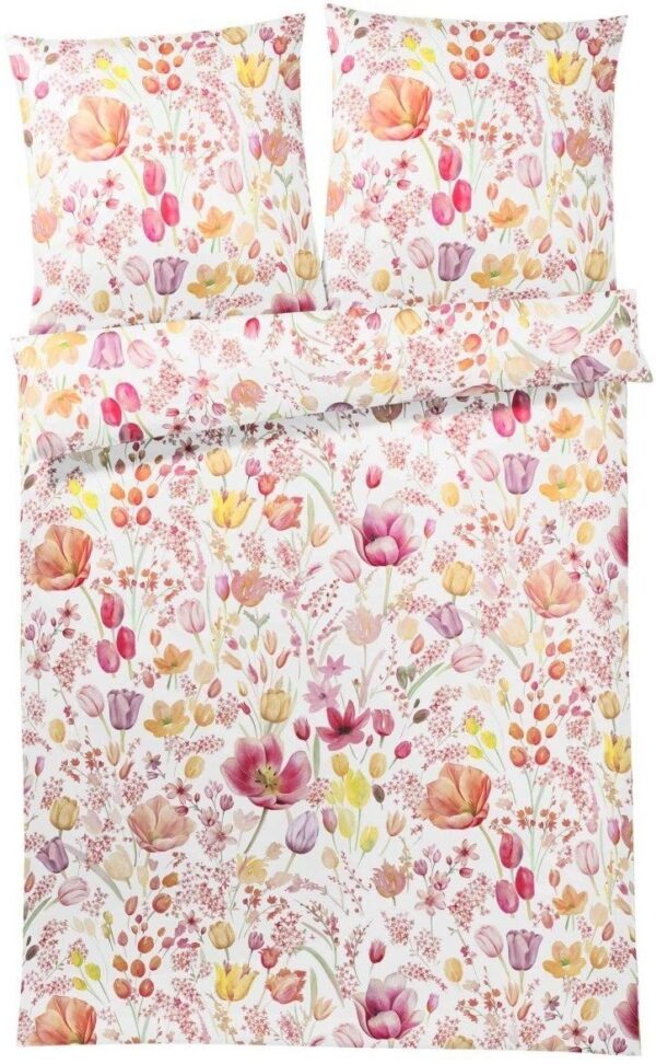 Elegante Mako-Satin Bettwäsche 155x220 cm Tulpen Blumen Fleuri pink rose 2120-1 EAN:4029058583101