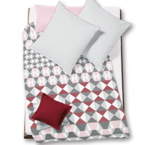 Fleuresse Mako-Satin Bettwäsche 155x220 Rauten grau rosa rot Wende 113615-4 EAN:4043202486629