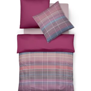 Fleuresse Mako-Satin Bettwäsche 200x220 Karo Pepita purple grau rot pink Wend... EAN:4043202575118