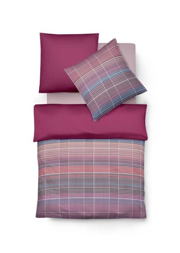 Fleuresse Mako-Satin Bettwäsche 200x220 Karo Pepita purple grau rot pink Wend... EAN:4043202575118