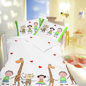 Fleuresse Kinder Baby Bettwäsche 100x135 cm Giraffe Kinder Katze grün bunt 14... EAN:4043202587029