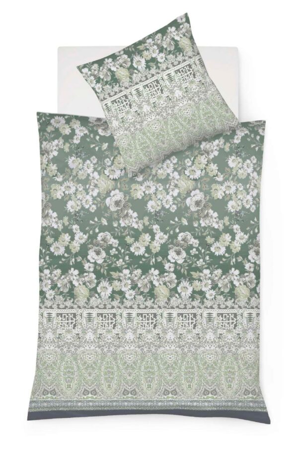 Fleuresse Mako-Satin Bettwäsche 155x220 Ornamente Blumen grün grau 113804-5 EAN:4043202594928