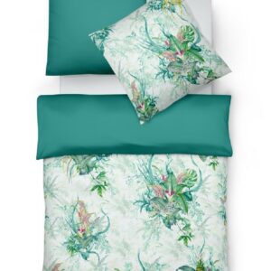 Fleuresse Mako-Satin Bettwäsche 155x220 Tropic Blätter petrol Wende 114065-5 EAN:4043202598247