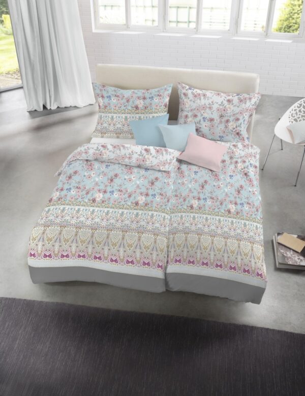 Fleuresse Mako-Satin Bettwäsche 155x220 Rosen Blüten Vintage blau rosa 113804-2 EAN:4043202621976